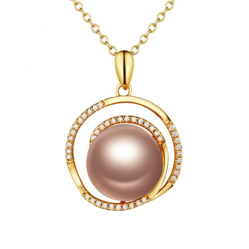 Zlatý náhrdelník s ružovou perlou a diamantmi Marta