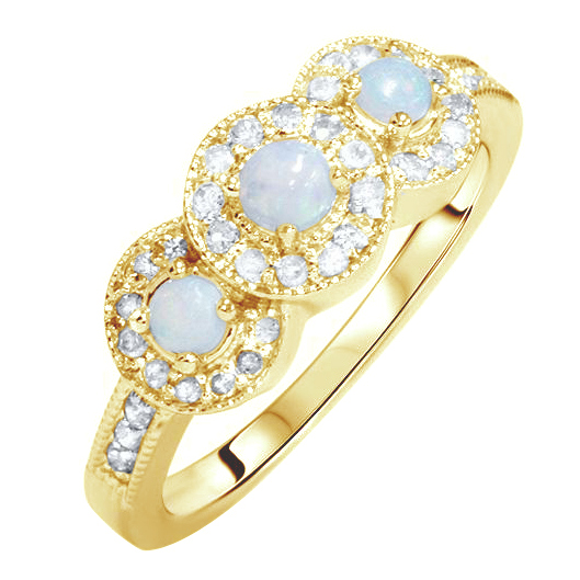 Zlatý prsteň s opálmi a diamantmi 79147