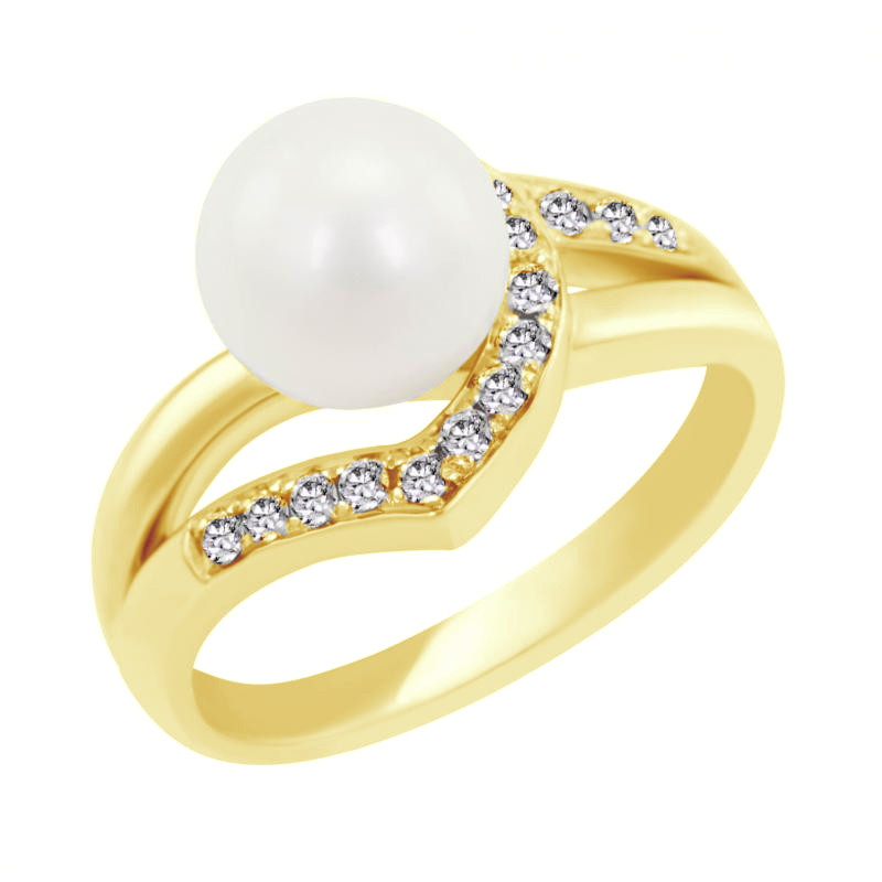 Zlatý prsteň s perlou a diamantmi 79287