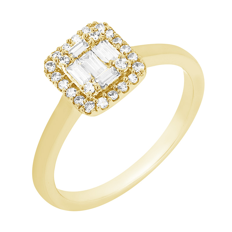 Prekrásny halo prsteň s blyšťavými diamantmi zo žltého zlata