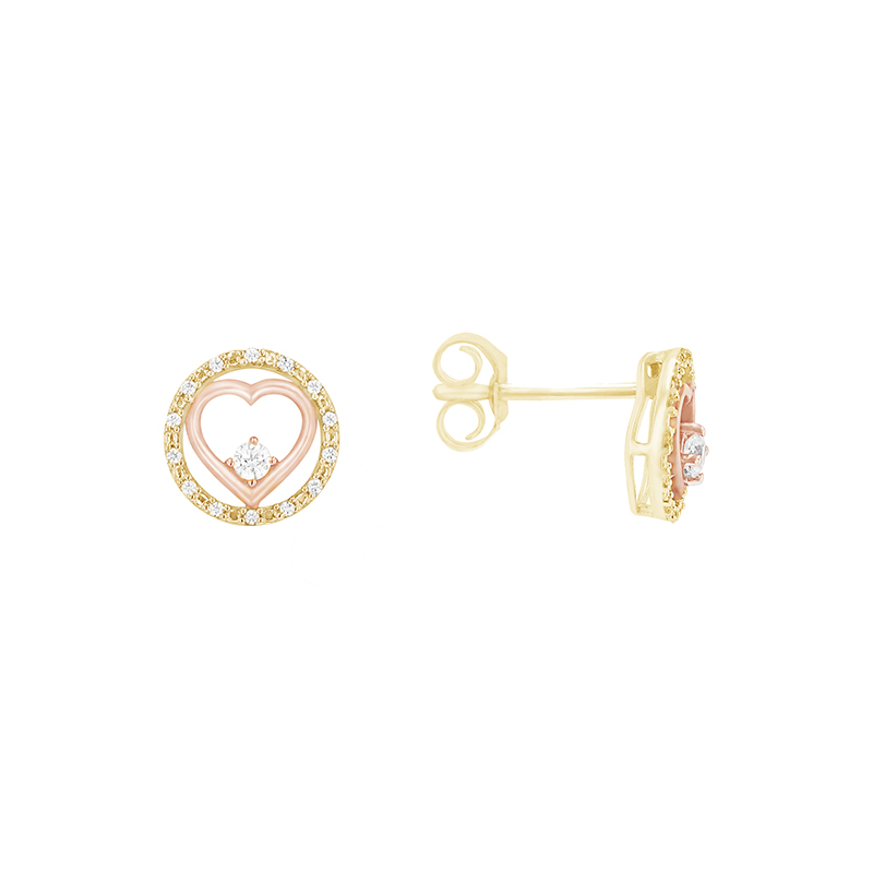 Romantické náušnice z ružového a žltého zlata s diamantmi 80607