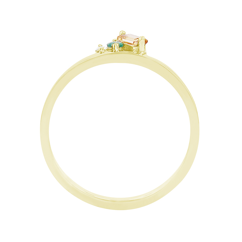 prsteň zo žltého zlata s citrínom, smagdom a diamantom
