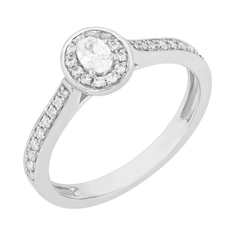 Pôvabný halo prsteň s blyšťavými diamantmi z bieleho zlata 84307