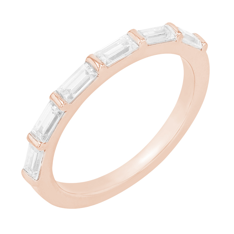 Elegantný prsteň s baguette diamantmi z ružového zlata 84317