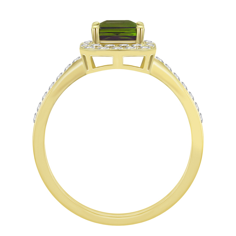 Zlatý prsteň s zeleným turmalínom a diamantmi 8497