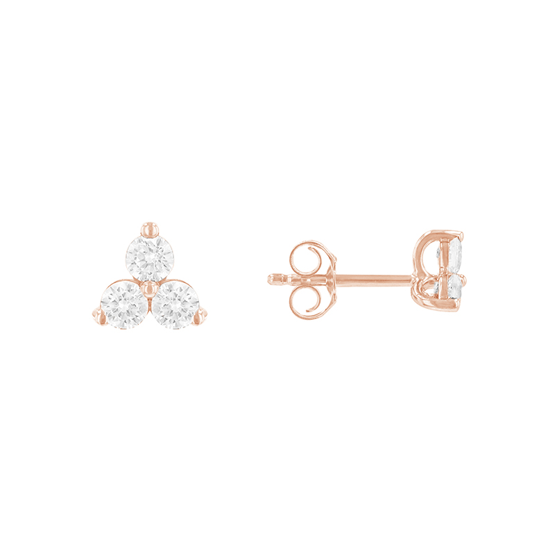 Romantické náušnice s tromi diamantmi z ružového zlata 85407