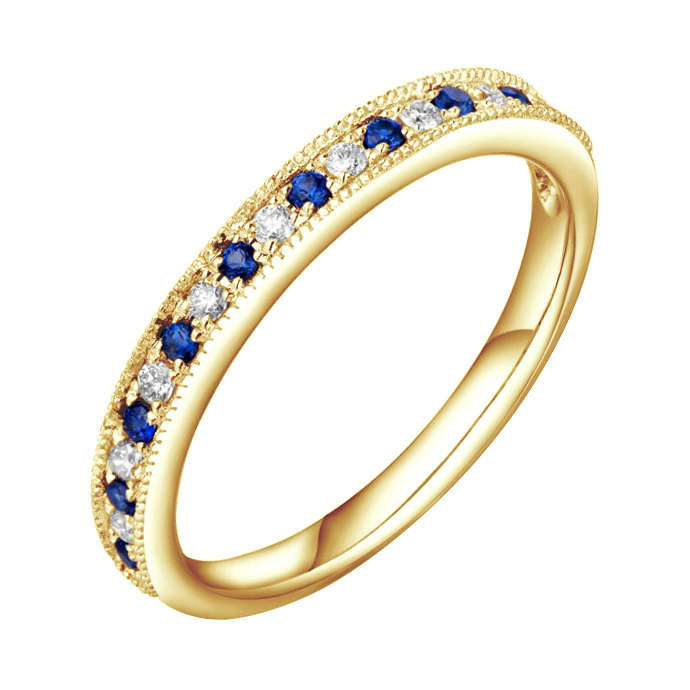 Zlatý prsteň so zafírmi a diamantmi 86487