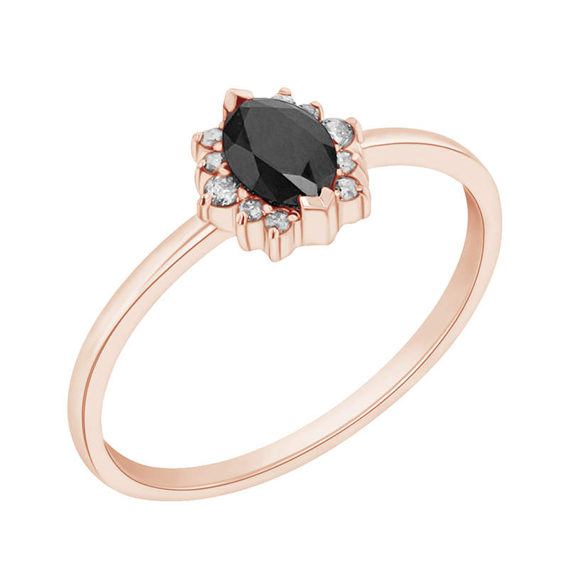 Zásnubný prsteň s čiernym marquise diamantom z ružového zlata 90887