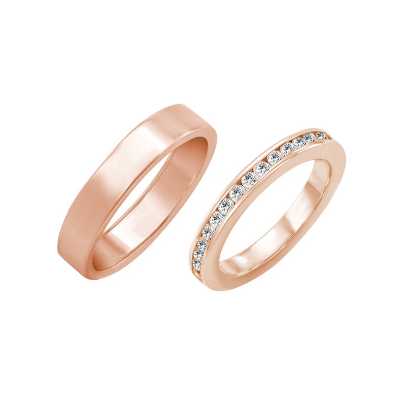 Eternity prsteň s lab-grown diamantmi a plochý svadobný prsteň Ventura 102338