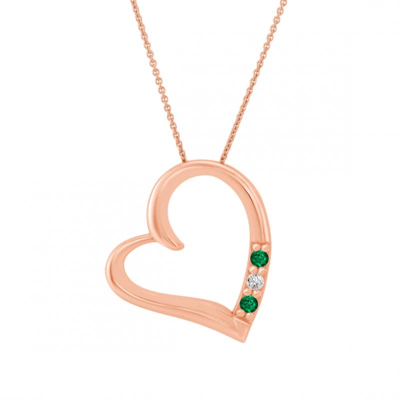 Strieborný prívesok srdce so smaragdmi a diamantom Janey 103578