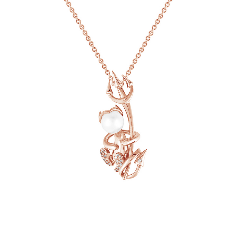 Strieborný čert v náhrdelníku s perlou a lab-grown diamantmi Devil 104248