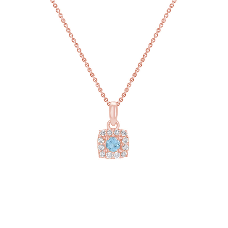 Strieborný akvamarínový halo náhrdelník s lab-grown diamantmi Willie 104268