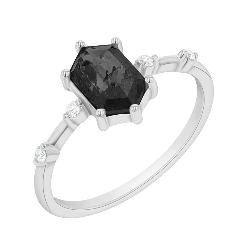 Zlatý prsteň s čiernym hexagon salt and pepper diamantom Harmonia 104278