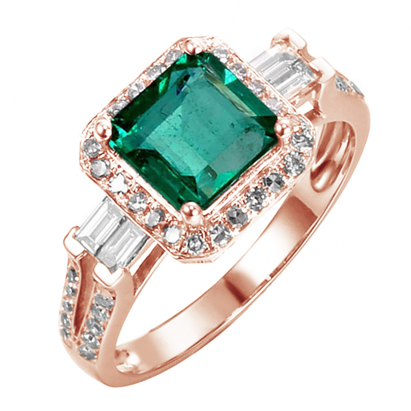 Zlatý prsteň sa smaragdom obklopeným diamantmi Cliantha 104288