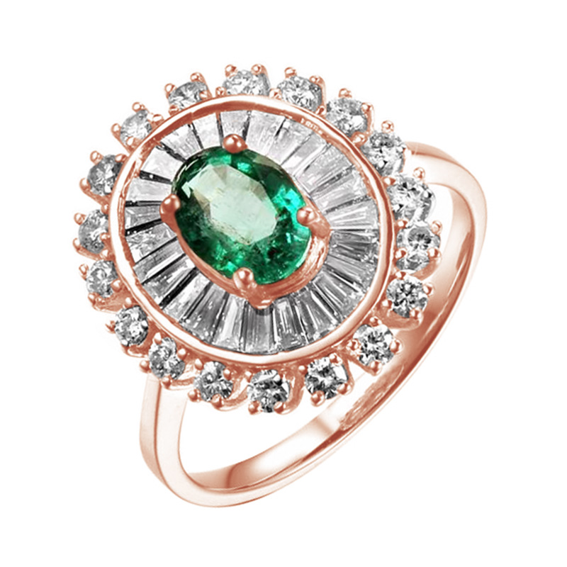 Smaragd v zlatom prsteni s diamantmi Ellian 104398