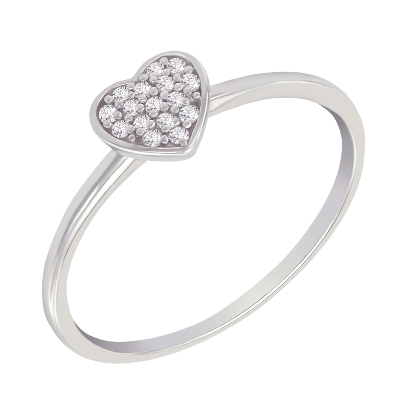 Strieborný prsteň v tvare srdca plný lab-grown diamantov Amba