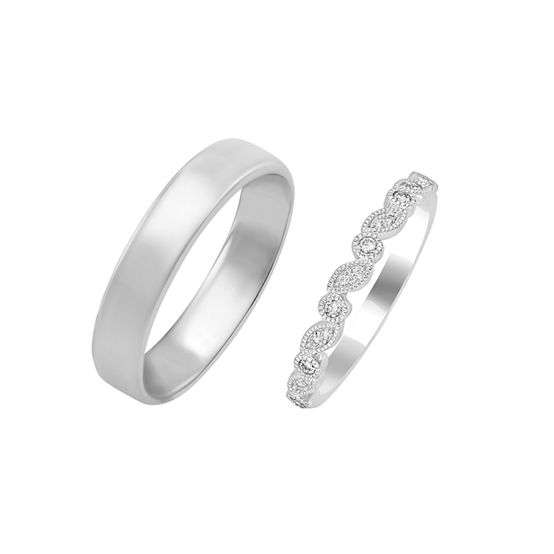 Vintage prsteň s lab-grown diamantmi a komfortný svadobný prsteň Lyla