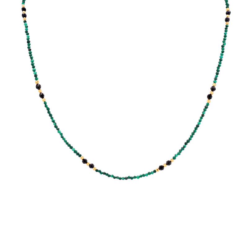 Pozlátený korálkový náhrdelník s malachitmi Anela