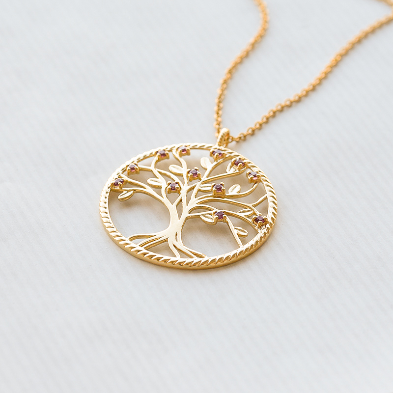 Strieborný rhodolitový náhrdelník v tvare stromu života Edric 119578