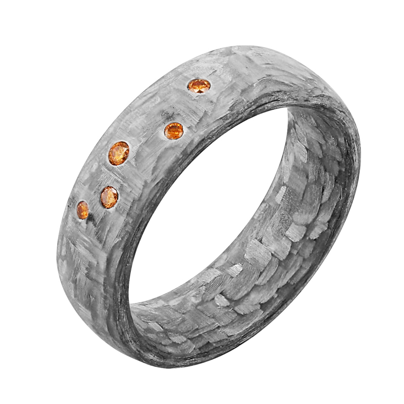 Mierne zaoblené snubné prstene z karbónu s koňakovými diamantmi Torres 125178
