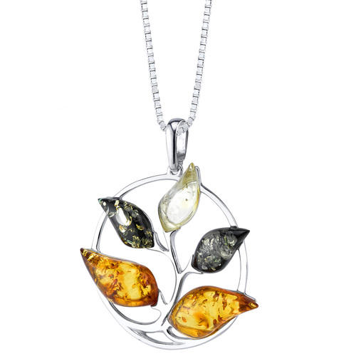 Strieborný náhrdelník s jantármi