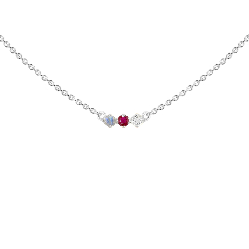 Strieborný náhrdelník s mesačným kameňom, rubínom a bielym topásom Mina