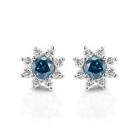 Náušnice v tvare kvietkov s modrými diamantmi Sneha