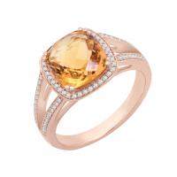 Zlatý prsteň s cushion citrínom a diamantmi Brody