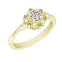 Zlatý zásnubný prsteň s diamantom a olivínmi Earthia