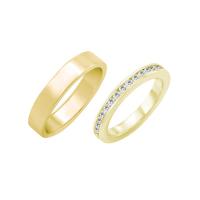 Zlatý eternity prsteň s diamantmi a plochý svadobný prsteň Unai