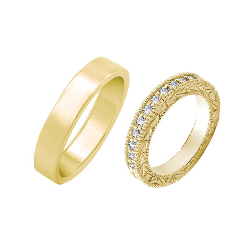 Zlaté svadobné prstene s vintage obrúčkou pre dámy 29898
