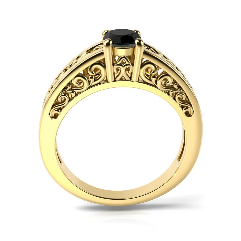 Vintage zlatý zásnubný prsteň s čiernym diamantom 31118
