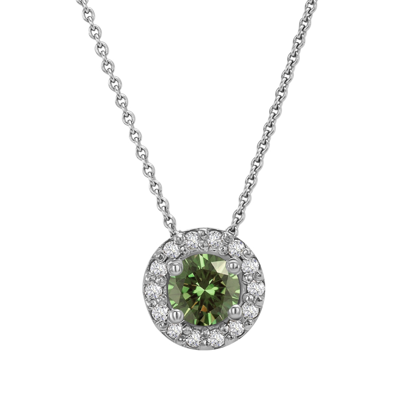 Zlatý halo náhrdelník so zelným diamantom 32238