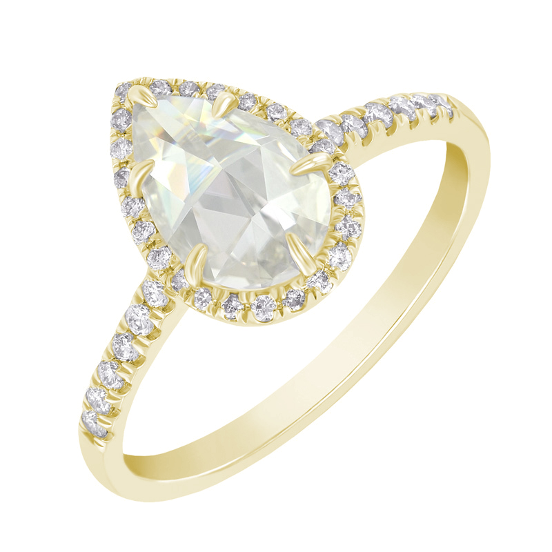 Zlatý diamantový prsteň s pear moissanitom 40538