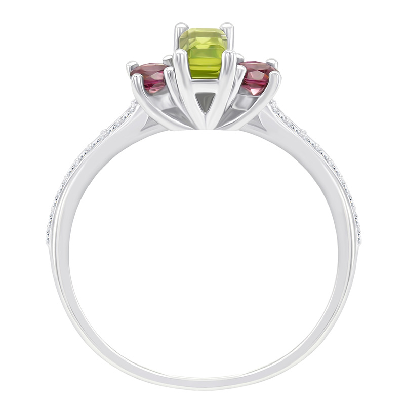 Diamantový prsteň s olivínom a rhodolit granátmi 41758
