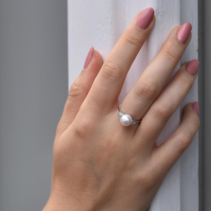 Perlový prsteň s diamantmi z bieleho zlata 45138