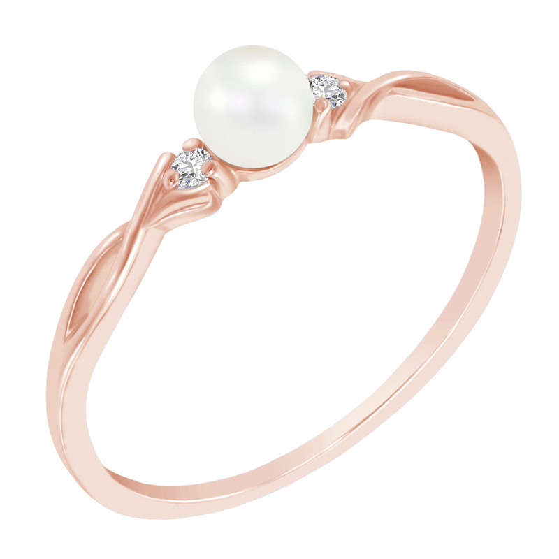 Elegantný perlový prsteň s diamantmi z ružového zlata 47408