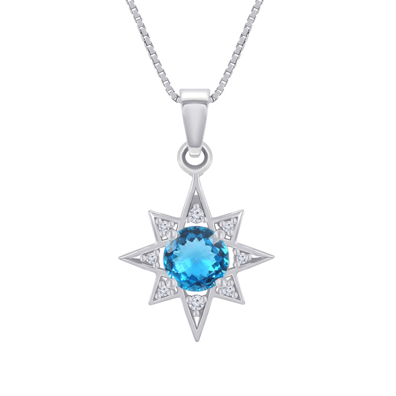 Strieborný náhrdelník s topásom a zirkónmi v tvare hviezdy 47528