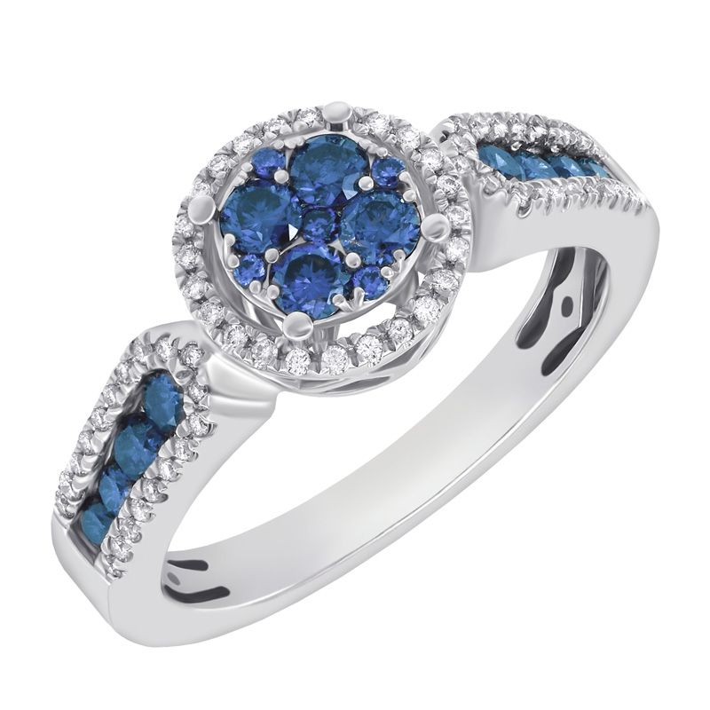 Diamantový prsteň s modrými diamnatmi 49068