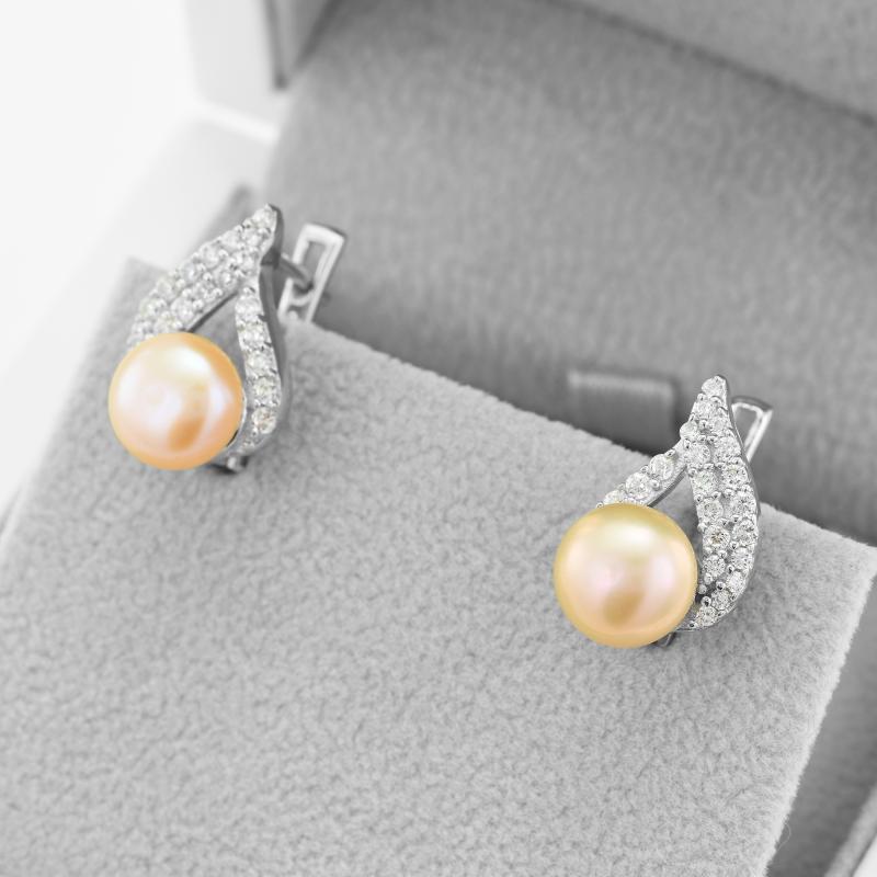 Náušnice s broskyňovými perlami a zirkónmi 49308