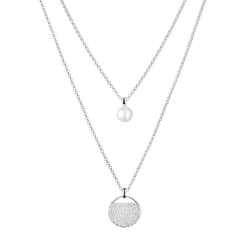 Dvojitý strieborný náhrdelník s perlou