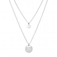 Dvojitý strieborný náhrdelník s perlou a zirkónmi Mervyn