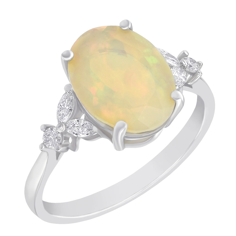 Zlatý prsteň s oválnym opálom a diamantmi Estela