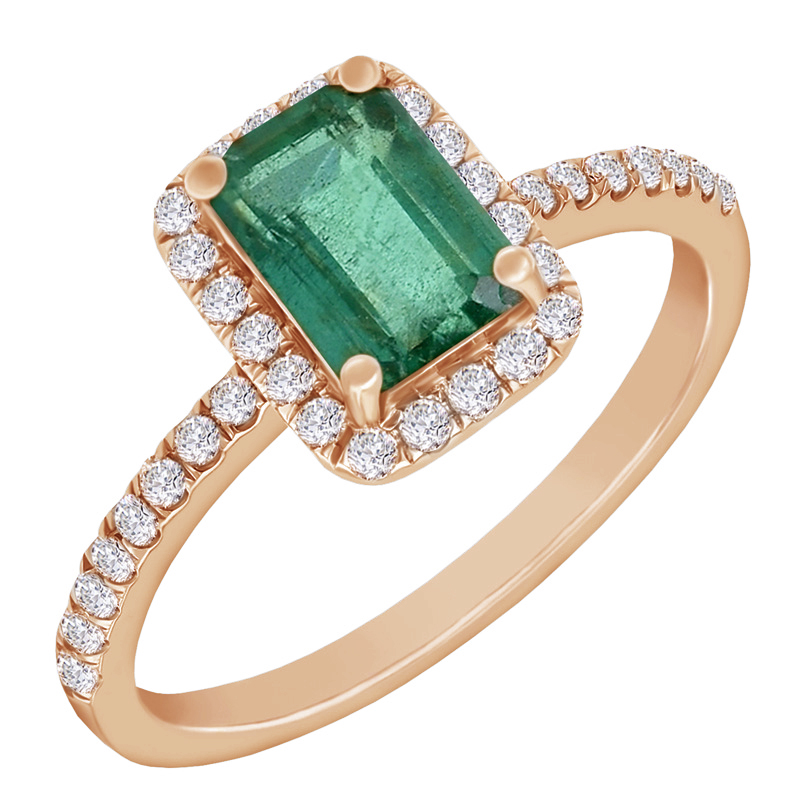 Smaragd v zlatom prsteni s diamantmi 