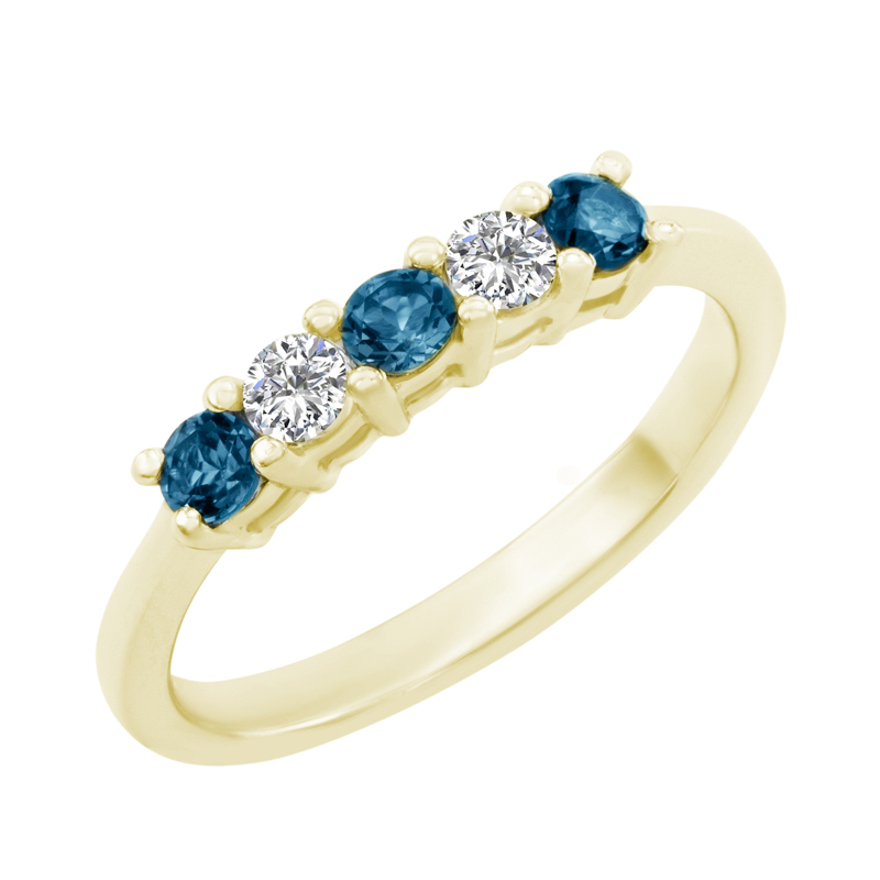 Zlatý prsteň s modrými a bielymi diamantmi 5368