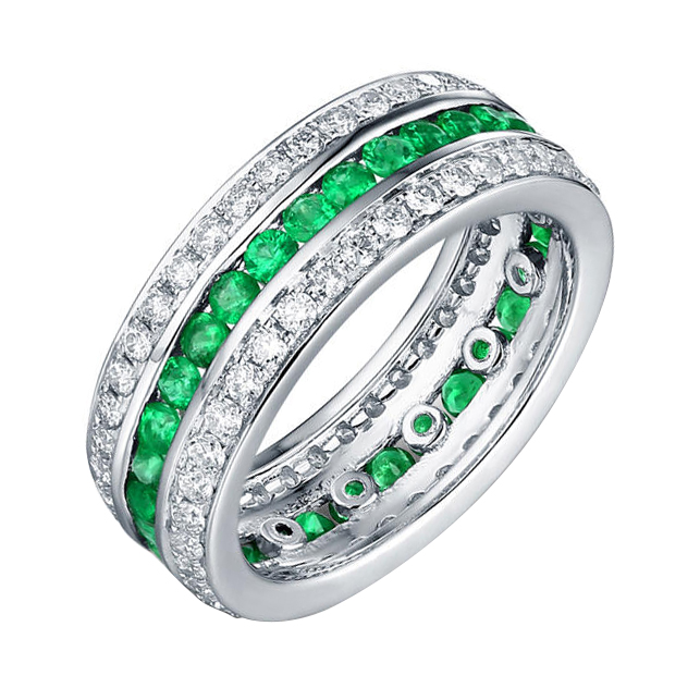 Zlatý eternity prsteň s diamantmi a smaragdmi