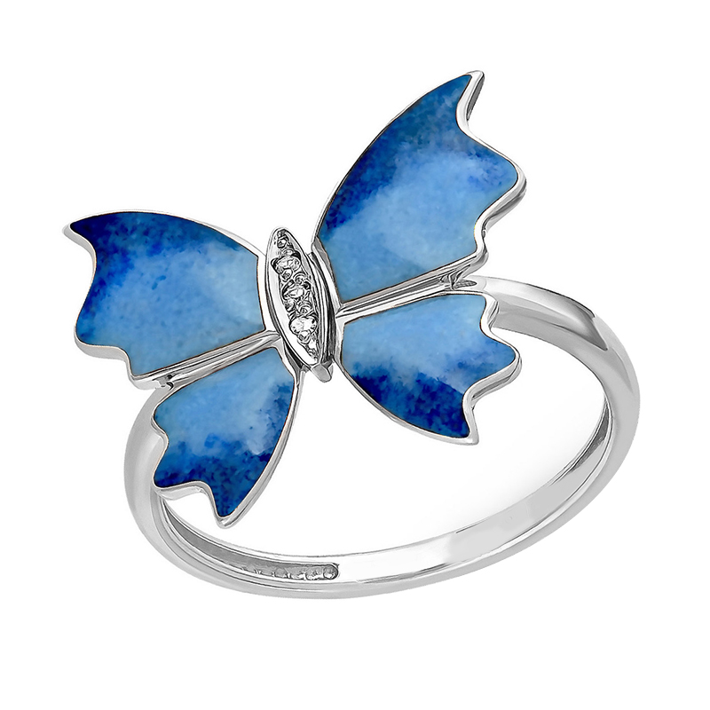 Strieborný prsteň s enamelovým motýľom Islay