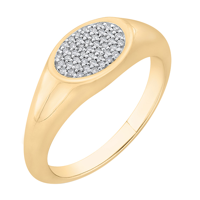 Zlatý oválny pečatný prsteň plný diamantov 63868