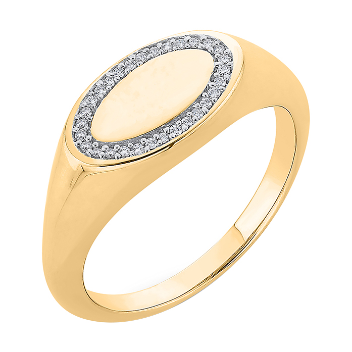 Zlatý oválny pečatný prsteň s diamantmi