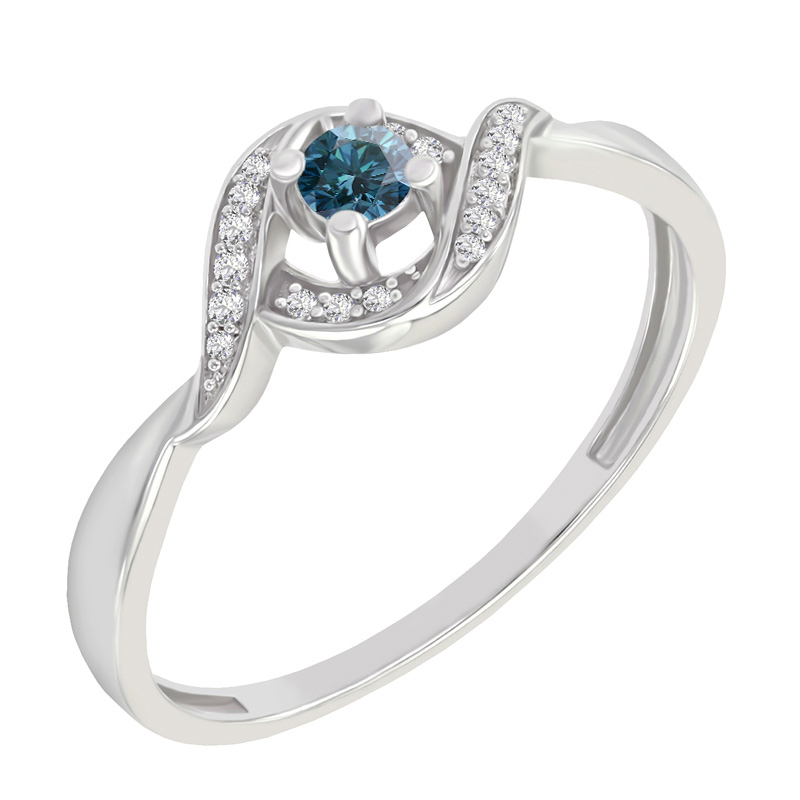 Prsteň s modrým diamantom a postranními diamantmi